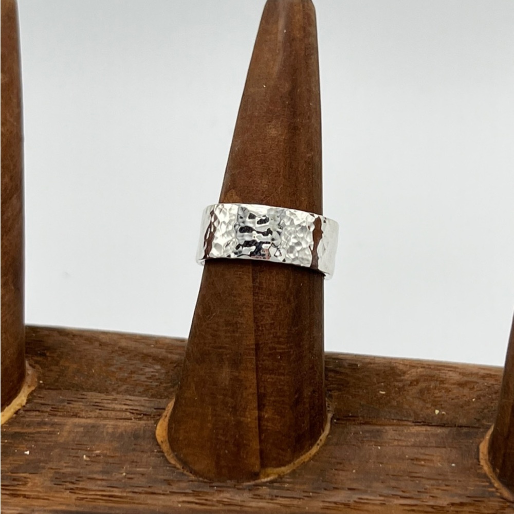 Pounded out sterling silver thick band